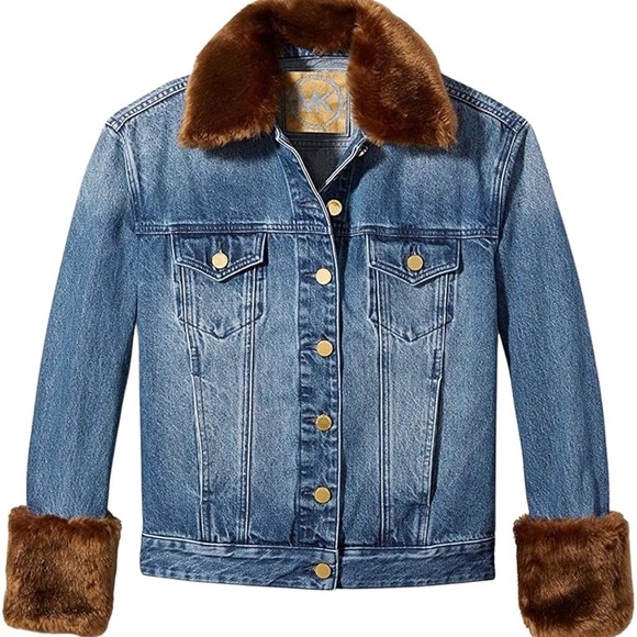Michael Kors Faux Fur Trim Denim Jacket - Picture 2 of 13